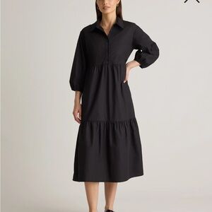 Quince Black Tiered Midi Dress